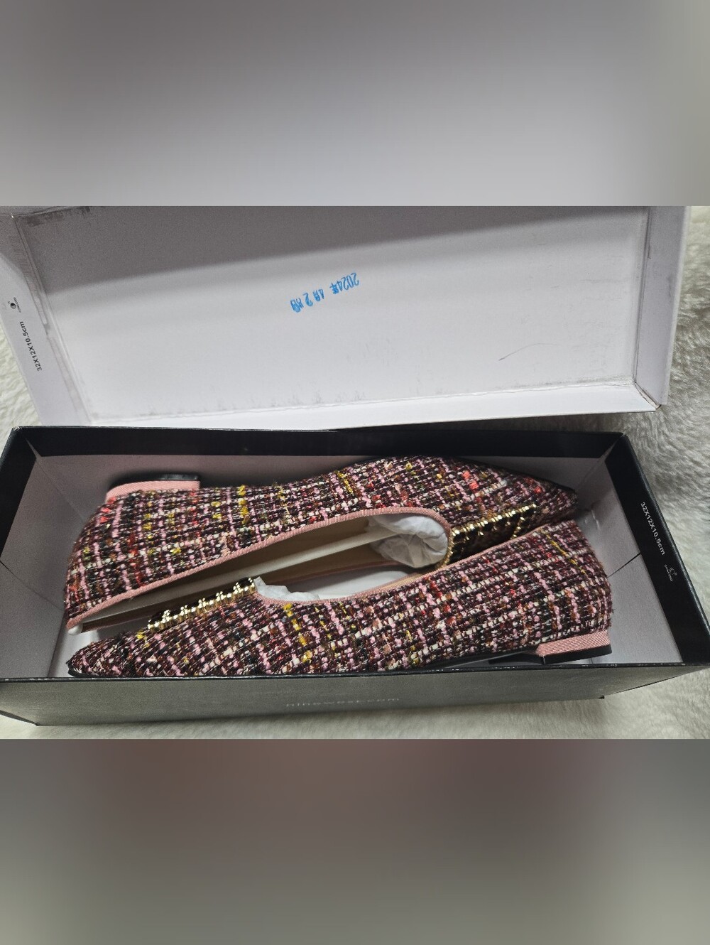 Nine West Pink Tweed Rhinestone Jesike Buckle Slip On Dressy FlatsNew In Box! - Picture 2 of 8